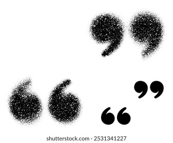 Creative stippled and solid black quotation marks for communication or text-based design. Vector illustration.