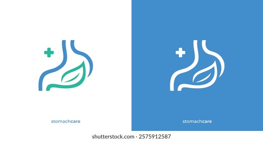 Creative Stomach Leaf Logo. Stomach and Leaf Graphic Icons. Stomach Care Logo Design Template.