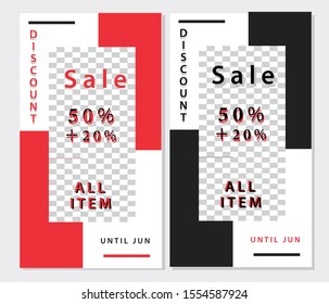 Creative stories set. Template for social media. Story template theme minimalist. Editable story cover design for photos, sales,new post and promotion Black and red shape