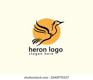 creative stork logo abstract stork flying with sun orange logo design template