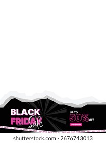 Creative story template for Black Friday sale with pink accent ripped paper design and bold modern layout perfect for fashion and beauty brand advertising