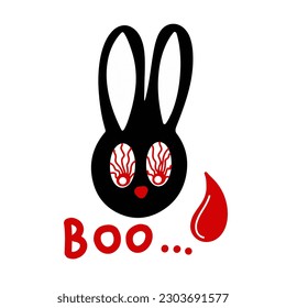 Creative strange rabbit and red eyes   boo lettering  Bunny vampire  Magic illustration  It can be used for printing t  shirts  postcards  used as ideas for tattoos 