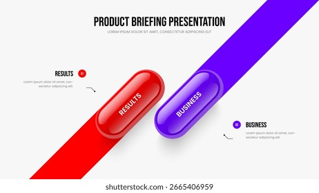 Creative Strategy 2 Step Diagram Presentation Design. Consulting Introduction Two Option Infographic Frame Layout. Investor Overview Slideshow Template Vector Illustration.
