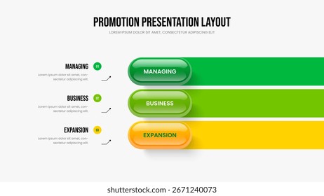 Estrategia creativa 3 Paso Diseño de presentación de diapositivas infográficas. Plan Financiero Presentación Ilustración vectorial de la Plantilla. Diseño de marco de diagrama de tres elementos de campaña visual.