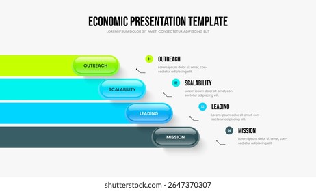 Creative Strategy Four Element Diagram Presentation Template. Marketing Solution Slide Design Vector Illustration. Modern Campaign 4 Step Infographic Frame Layout.