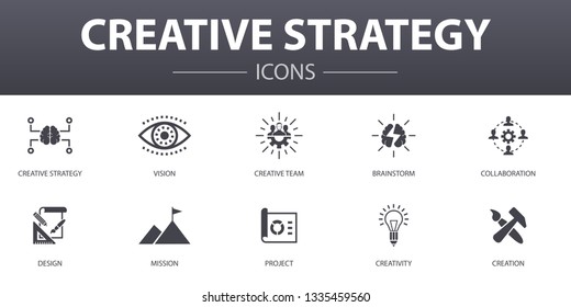 Creative Strategy simple concept icons set. Contains such icons as vision, brainstorm, collaboration, project and more, can be used for web, logo, UI/UX