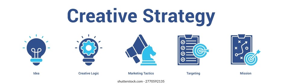 Creative Strategy web banner icon set vector illustration concept for business with icon of Idea, Creative Logic, Marketing Tacti.