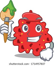 A creative streptococcus pneumoniae artist mascot design style paint with a brush