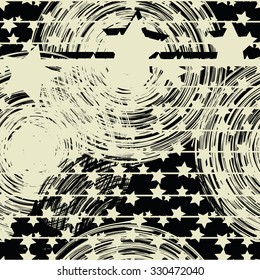 Creative striped pattern of circles, stars, line, seamless vector background.

