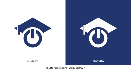 Creative Study On Logo. Graduation Cap  and Switch On Power Graphic Icon. Smart On Logo Design Template.