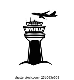 Creative style Airport Control Tower Logo And Icon silhouette vector airport radar and icon vector