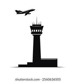 Creative style Airport Control Tower Logo And Icon silhouette vector airport radar and icon vector