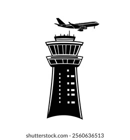 Creative style Airport Control Tower Logo And Icon silhouette vector airport radar and icon vector