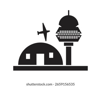 Estilo creativo Airport Control Tower Logo y Vector de la silueta del icono