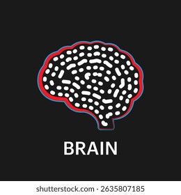 Creative style Human brain organ Logo silhouette design vector template isolated on dark background. abstract human brain, Thinking, mind anatomy structure Vector illustration. EPS 10