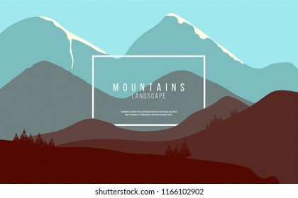 Creative style mountain landscape illustration. bright colors in depth of field perspective. ideal for web, print, brochure, social media, banner, poster, card, cover, ad, promotion, invitation.