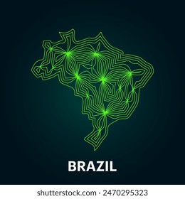 Creative style vector map of Brazil with lines. Simple brazil map abstract vector illustration isolated on dark background - EPS 10