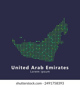 Creative style vector map of United Arab Emirates. Simple dotted art United Arab Emirates map abstract vector illustration isolated on dark background - EPS 10