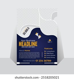 Kreatives, stylisches, abstraktes Design-Layout für Technologie. Luxus moderne Immobilien Flyer Design oder elegantes Haus zum Verkauf Broschüre Design Vorlage
