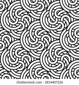 Fondo creativo y elegante con líneas curvas monocromáticas. Patrón geométrico sin fisuras del vector. Tejido gráfico complejo de círculos.
