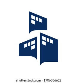 creativo diseño de estilo de construcción de la ciudad logo vectorial ilustración de pila de casa y diseño de líneas horizontales