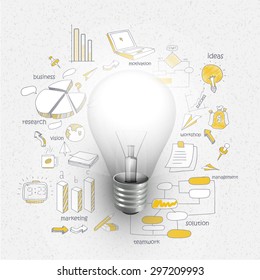 Creative stylish business infographic layout with bulb for idea concept on various elements decorated background
