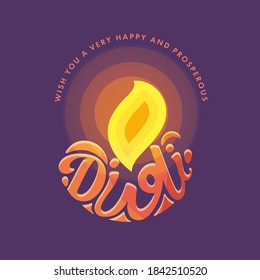 Creative Stylish Diwali Font With Flame On Purple Background Can Be Used As Greeting Card.