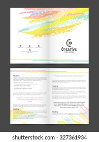 Creative stylish Flyer, Brochure or Template with colorful paint stroke and floral design.
