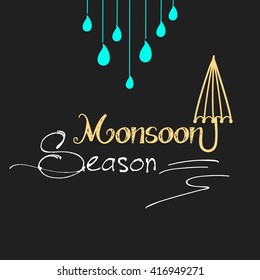 Creative and stylish line art text based design for Monsoon Season on dark background.
