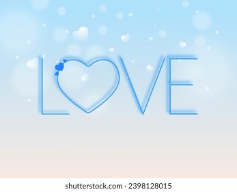 Fuente de amor creativa y elegante con corazones en brillante fondo azul y blanco. Se puede usar como afiche o tarjeta de diseño.