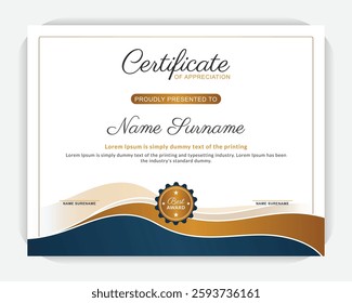 Creative and stylish, Simple background Abstract idea Golden color and dark blue color elegant certificate of appreciation template