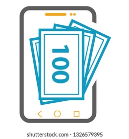 Creative and stylized design of a mobile phone with some currency notes on it in a very attractive design.