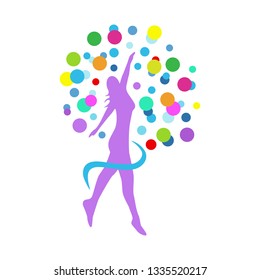 Creative and stylized design of a young and happy lady enjoying with some colorful bubbles and swirl around it in a very attractive design .