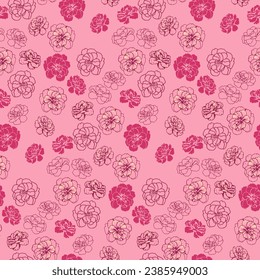 Creative, stylized flowers buttercups, pansies seamless pattern. Vector hand drawn doodle, sketch. Monotones simple floral pink print. Design template, fabric, fashion, surface design, wallpaper
