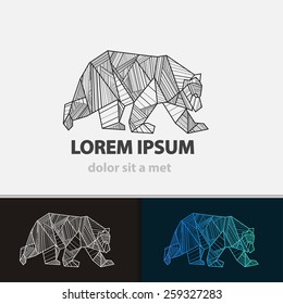 Creative stylized icon bear. Vector logo idea ferocious beast. Triangle shape with lines.