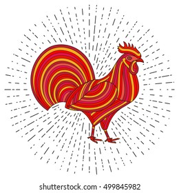 Creative stylized rooster. Good for logo, tattoo, t-shirt design. Animal background. Vector illustration