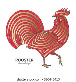 Creative stylized rooster in red and golden colors. Good for logo, tattoo, t-shirt design. Animal background. Vector illustration