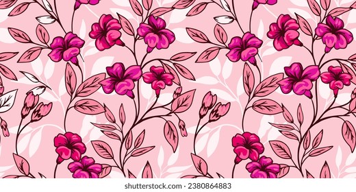 Creative, stylized stem floral branches with flowers and leaves seamless pattern. Monotone colorful beige print. Vector hand drawn. Template for design, fabric, fashion, textile, wallpaper