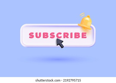 Creative Subscribe bell button. Subscribe to channel, blog r newsletter. Social media Marketing banner. 3d Vector Illustration