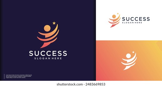 creative success people logo with right arrow concept design, reaching star dream.