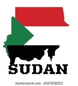 Creative Sudan flag design featuring the country’s map integrated with bold red, green, and black colors. A modern, symbolic representation of Sudan's national pride and identity.