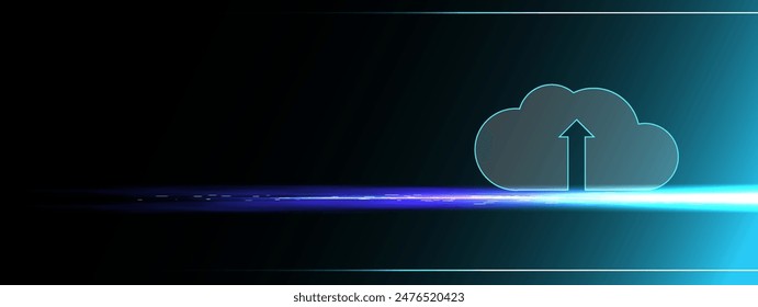 creative suite en un fondo ceruleano, con un marcador de posición para maquetas. Representa el concepto de cloud computing y almacenamiento de datos.