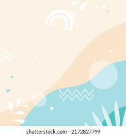 Fondo creativo de verano. Resumen de la costa con vistas al mar y a la playa. Diseño de temporada de verano para folletos, banner web, volante, afiche, publicidad de venta.