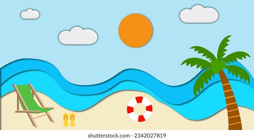 Creative summer background concept style with landscape of sea wave. 
