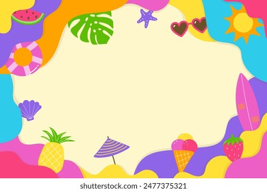 Creative summer background. Concept with vacation elements. Vector illustration
