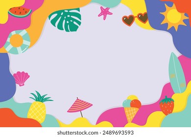 Creative summer background. Concept with vacation elements. Vector illustration