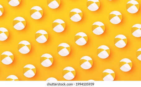 Creative summer banner in trendy bright colors with colorful beach balls pattern on yellow background. Promotion banner for website, flyer and poster. Vector illustration