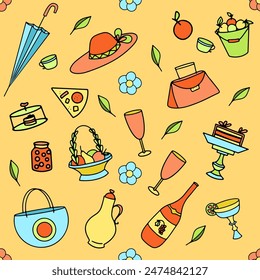 Creative summer colorful seamless pattern Vector illustration . Doodle style.Hand drawn