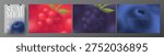 Creative summer gradient banners. Abstract vector backgrounds with colourful gradients and blurred summer berries. Collection of grainy backgrounds for summer events, ads, branding, cover, sale.