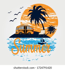 Creative summer Illustration of traveling theme for your t-shirt and summer camping